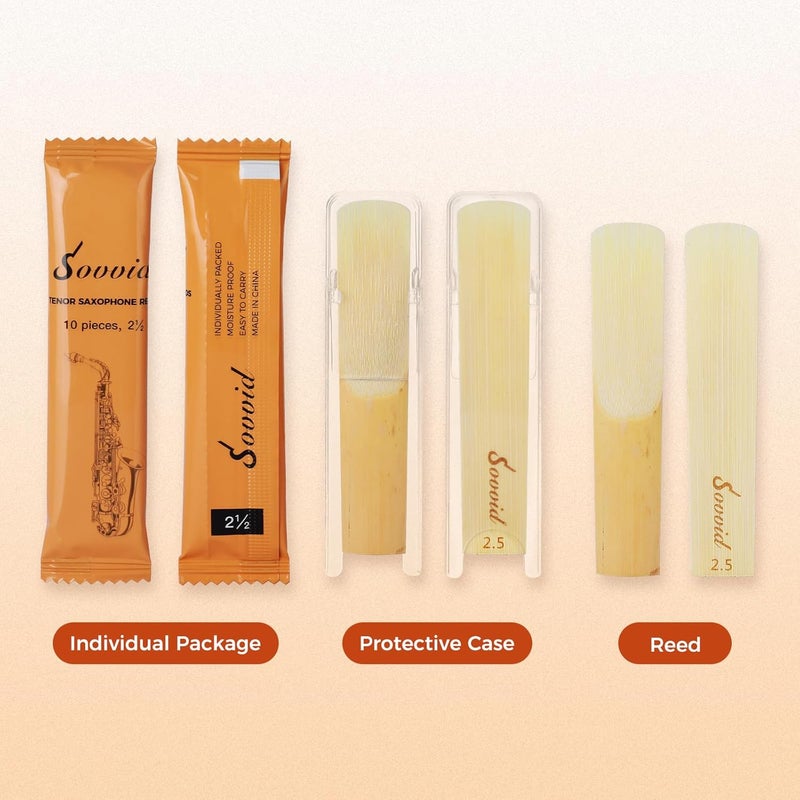Sovvid Handcrafted Tenor Saxophone Reeds 2.5 – Premium Natural reed, Warm & Rich Tone, Durable & Consistent, Thinner Tip for Easy Play, Individually Packed with Reed Case (Box of 10) - Image 5